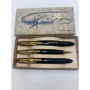 Vintage Comet Fountain Pen 14kt gold Fine nib, Pencil & Pen Set in Box